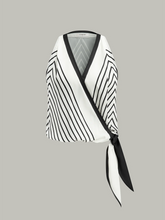 Semi-Sheer Striped Wrap-Front Knotted Top